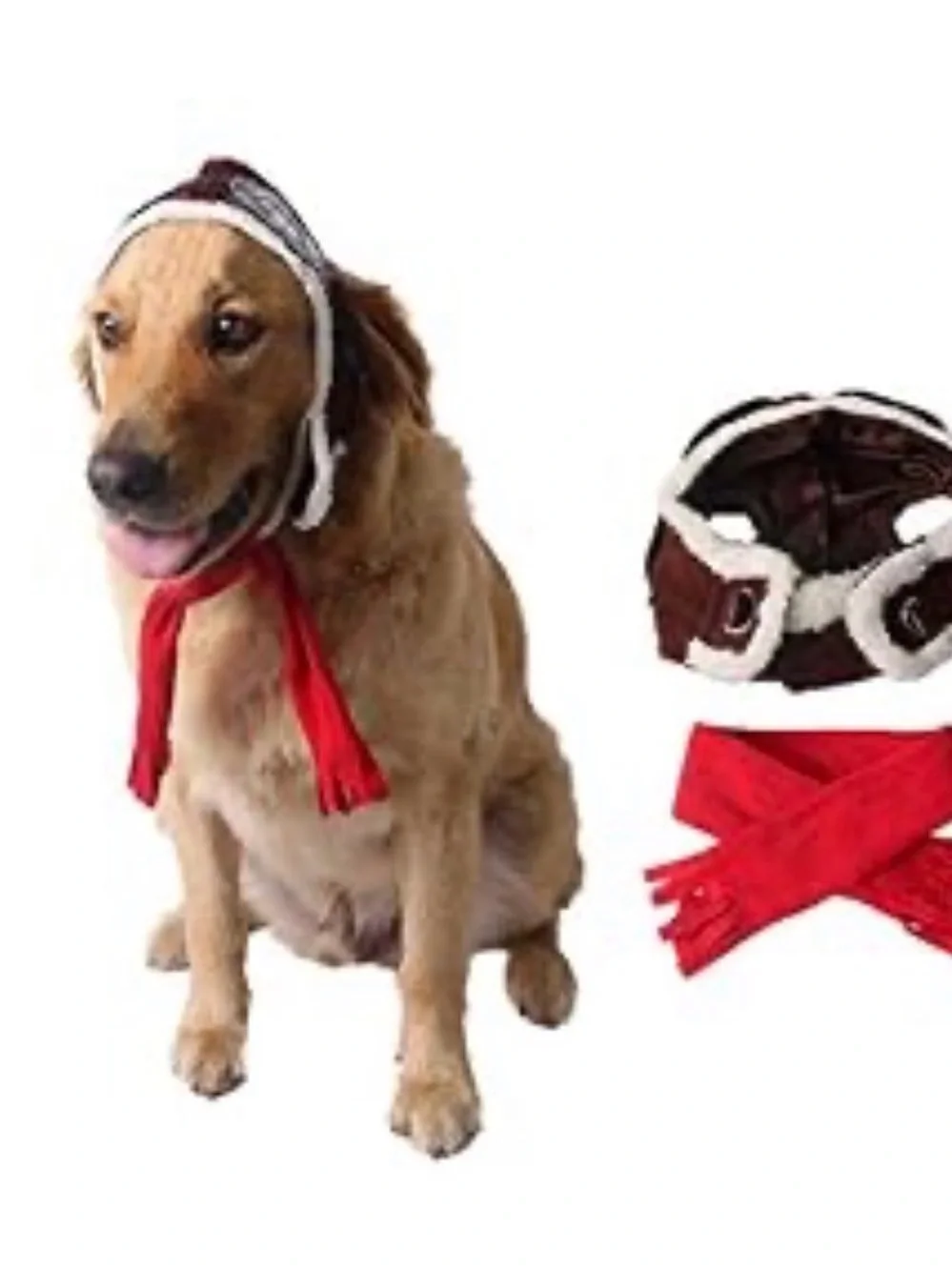 Dog pet Aviator Style Brown Faux-Shearling Hat with Black Faux Leather Goggles